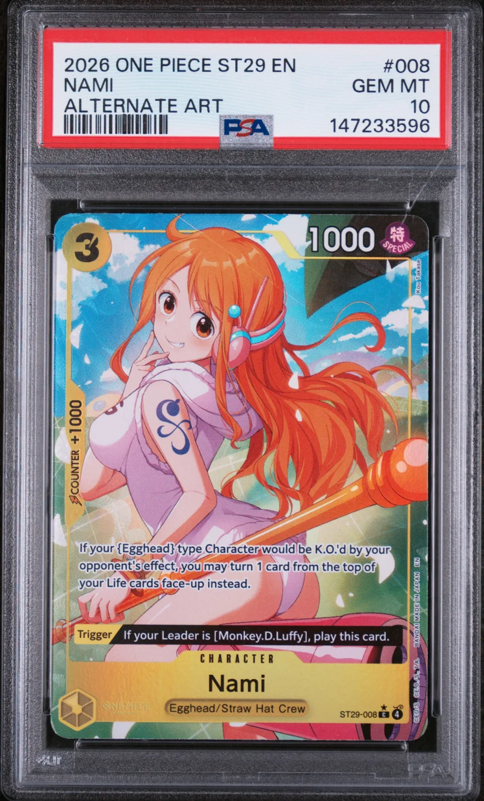 2026 ONE PIECE STARTER DECK ST29-EGGHEAD #008 NAMI ALTERNATE ART — PSA 10