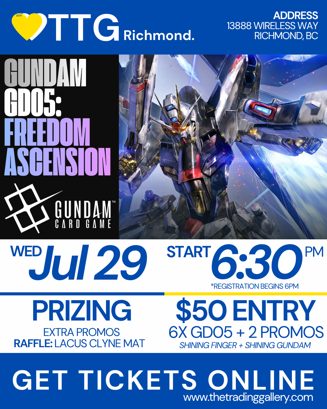 Gundam GD05 Freedom Ascension Release Event (Richmond | Wednesday July 29, 2026 | 6:30PM)