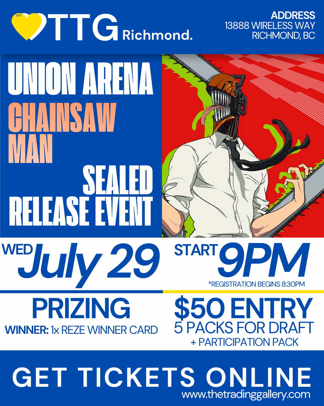 Union Arena Chainsaw Man Release Event (Richmond | Wednesday July 29, 2026 | 9:00PM)
