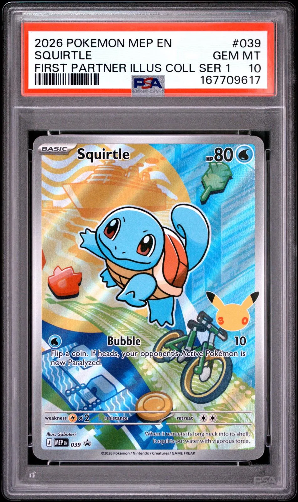2026 Pokémon Squirtle #039 First Partner Illustration Collection Series 1 — PSA 10