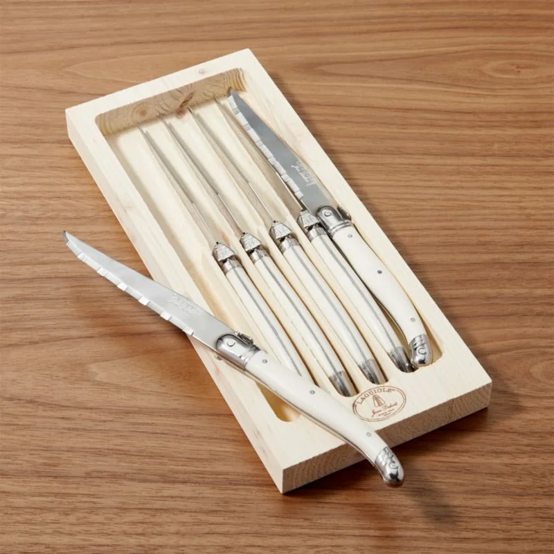 Jean Dubost Laguiole ® Ivory  Steak Knives, Set of 6 — Crate & Barrel