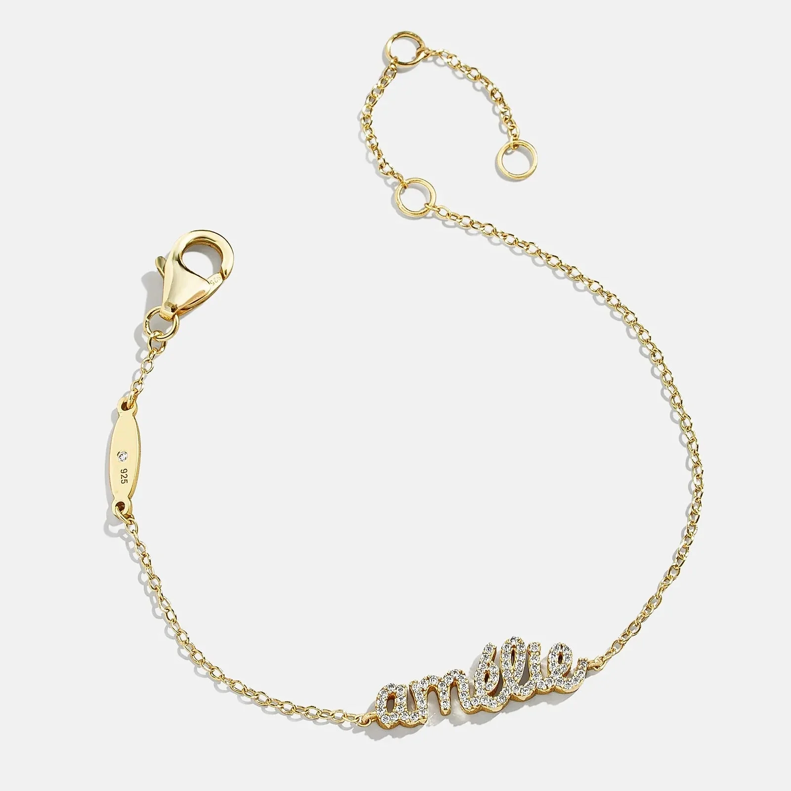 18k gold pavé custom nameplate bracelet — BaubleBar