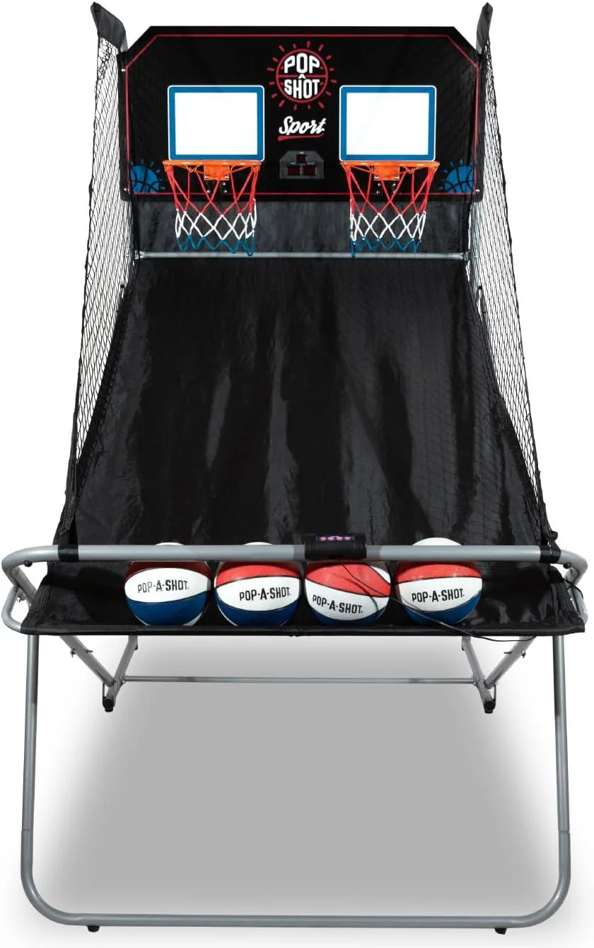 Pop-A-Shot Official Dual Shot Sport Arcade Basketball Game (Black and Blue) | Indoor Basketball Arcade Machine with 10 Game Modes, Dual Hoops, a Sturdy Steel Frame, and a Foldable Space-saving Design — Pop-A-Shot