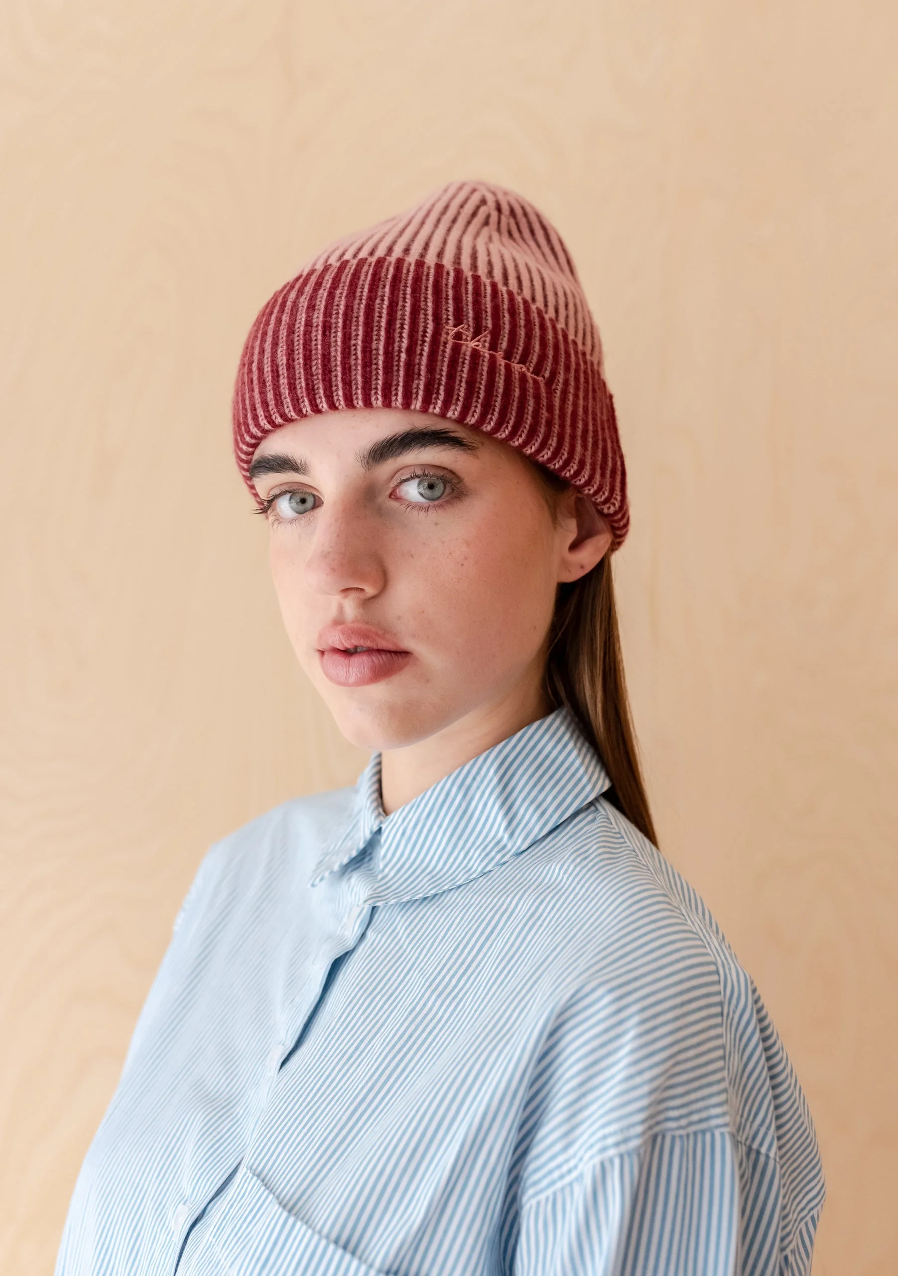 Cashmere & Merino Two-Tone Beanie in Pink — TBCo