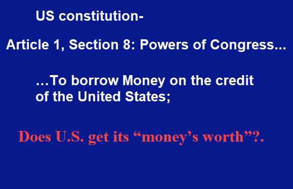 Banner: US Constitution, Article 1, Section 8 — Does U.S. get its money’s worth?