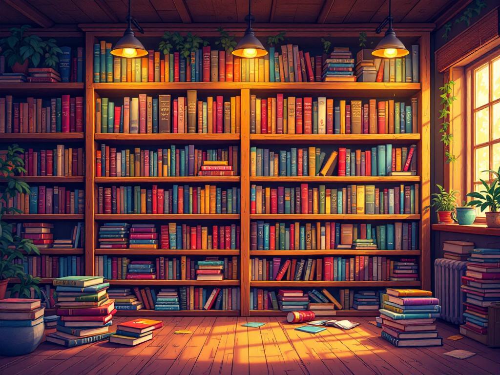 A cozy library scene with books on shelves
