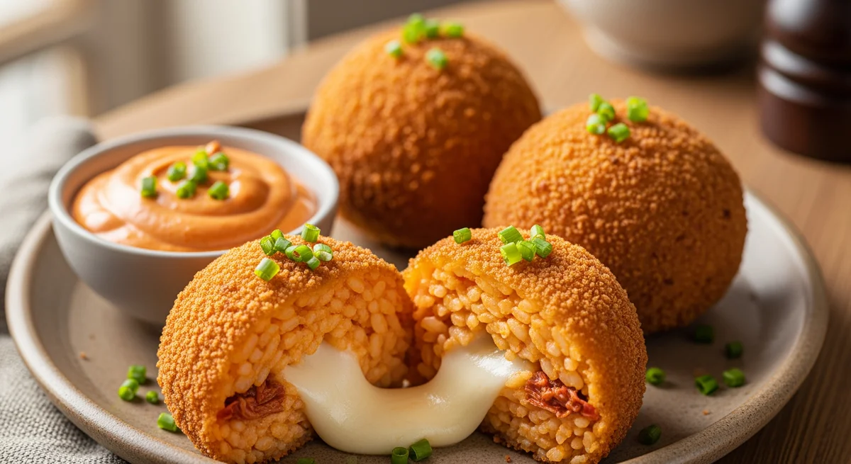 Kimchi Arancini with Gochujang Aioli