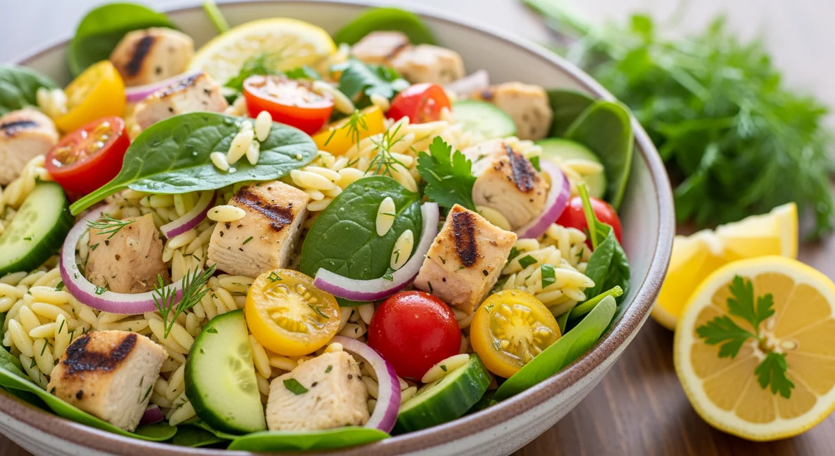 Healthy Lemon Herb Chicken Orzo Salad