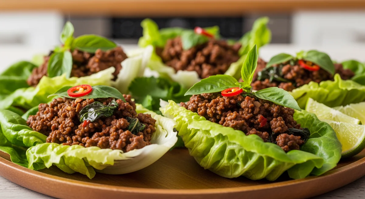 Thai Basil Beef Lettuce Wraps