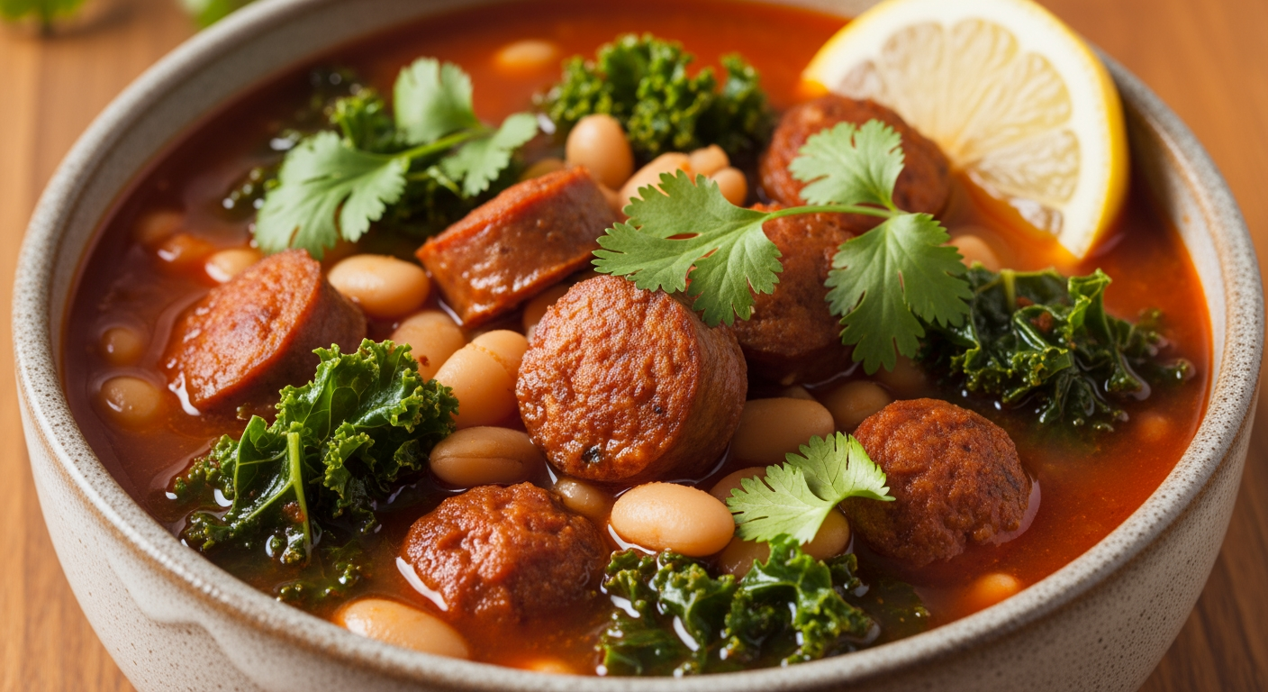 Harissa Chicken Sausage & Bean Slow Cooker Soup with Greens