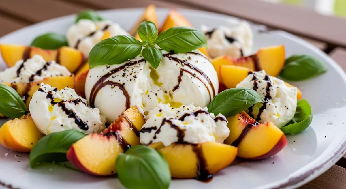 Peach Burrata Salad with Basil & Balsamic Glaze