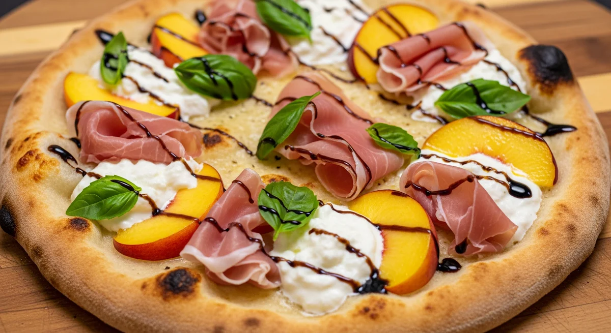 Peach Burrata Prosciutto Pizza