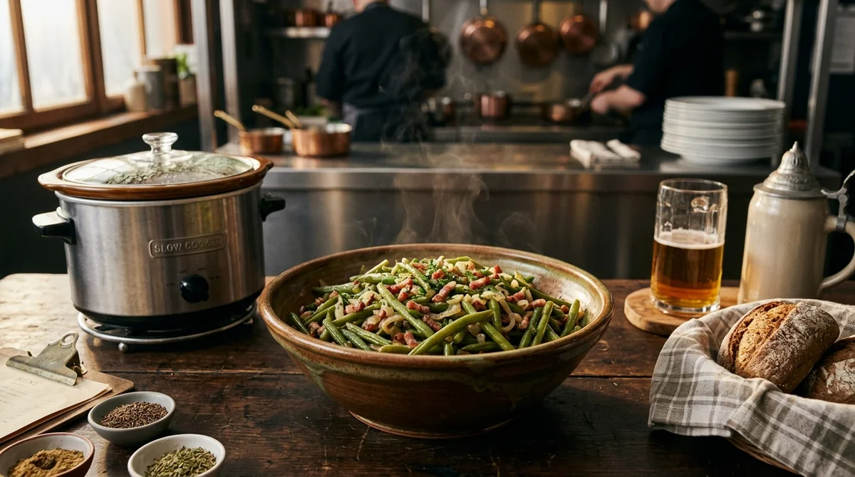 Slow Cooker German Green Beans (Grüne Bohnen mit Speck)