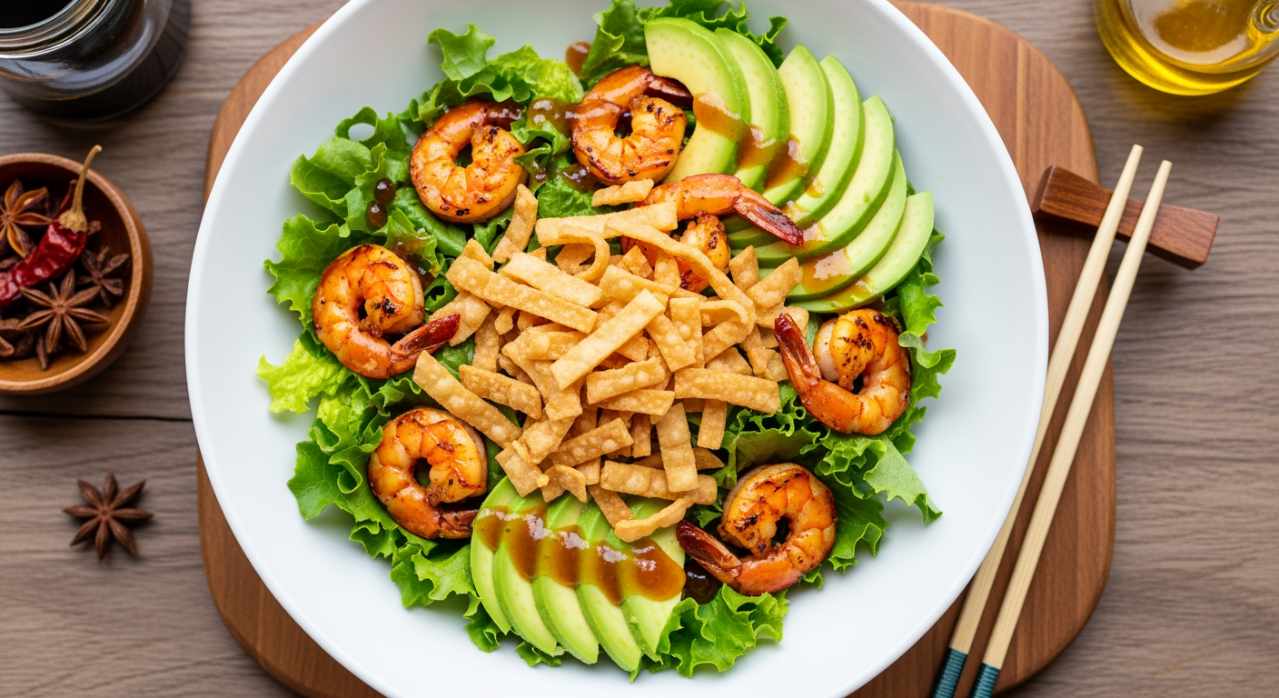 Asian Shrimp Salad with Avocado & Wonton Ribbons
