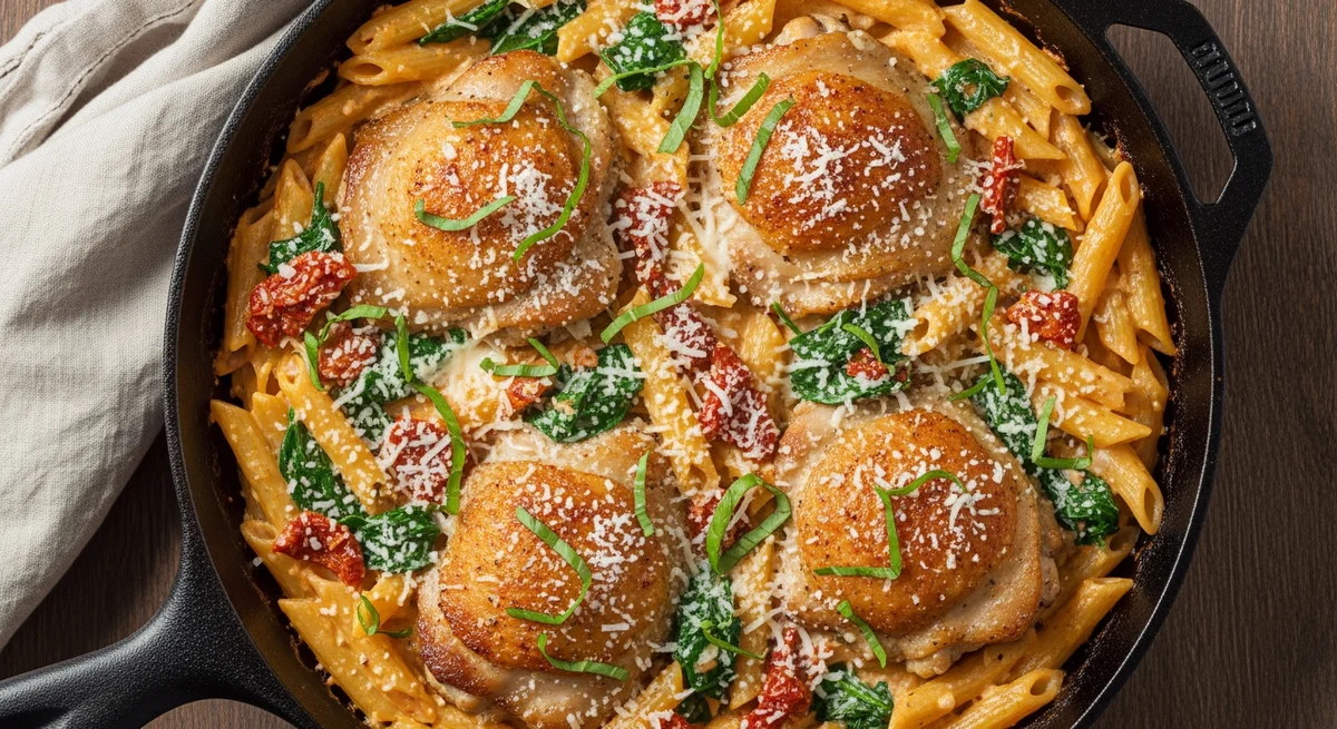 One-Pan Creamy Tuscan Chicken Pasta Bake