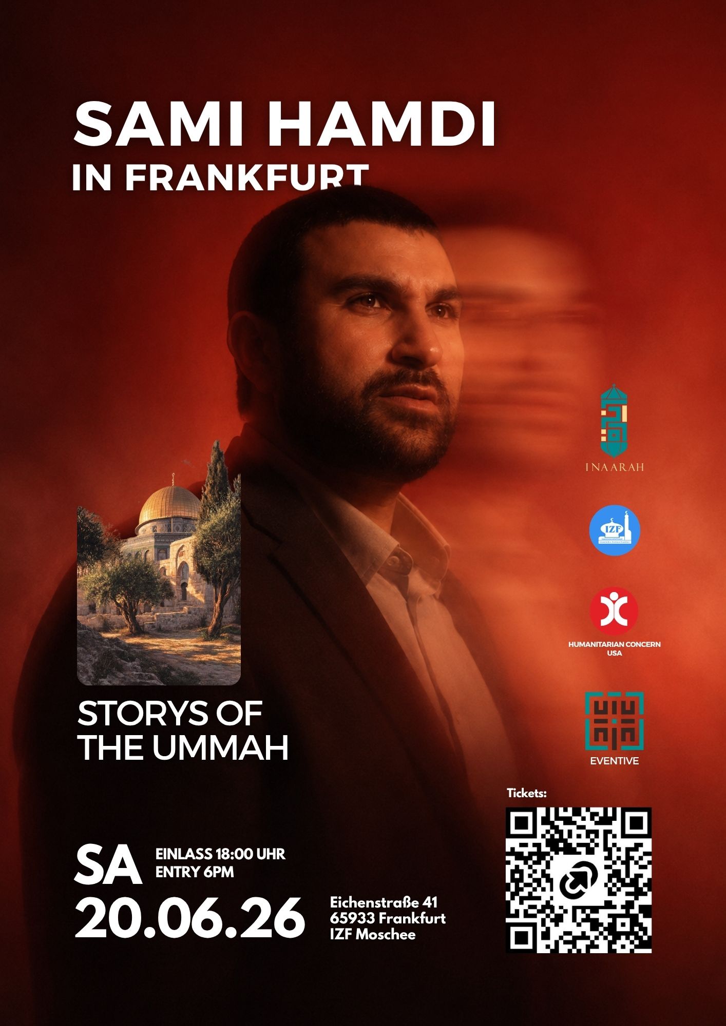 Sami Hamdi 2026 Germany Tour: Stories of the Ummah — FRANKFURT flyer