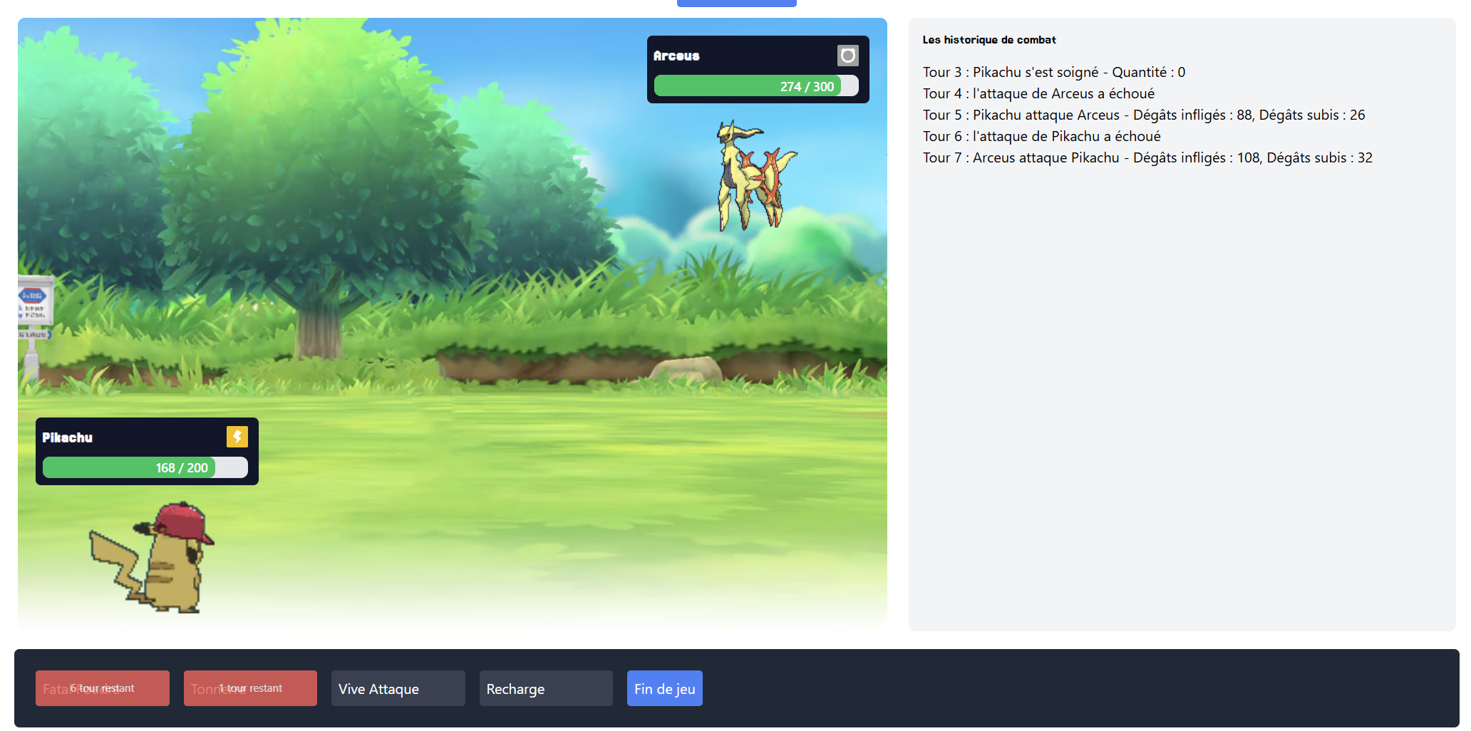 Arène Pokémon — aperçu de l'interface