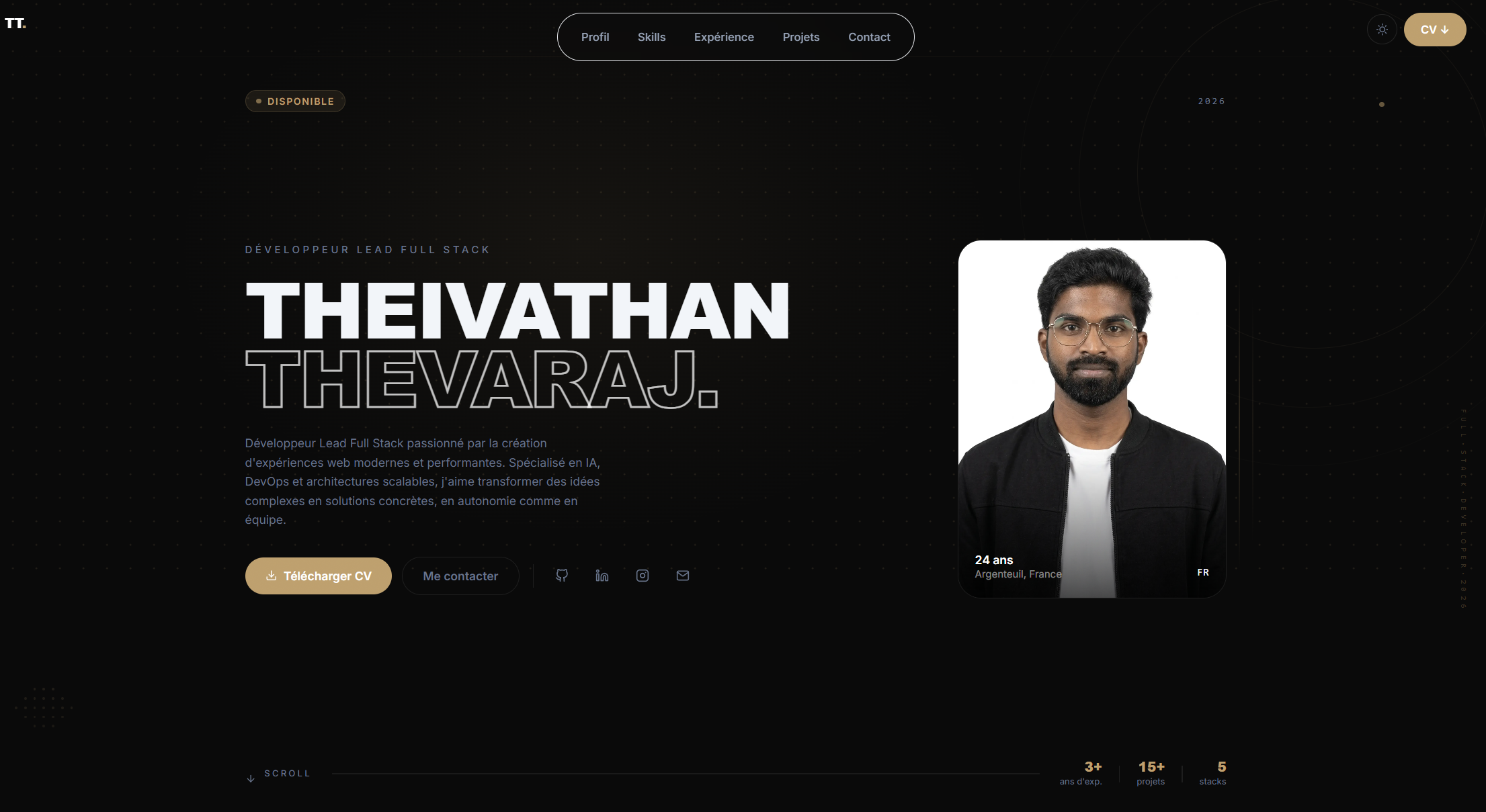 Portfolio & Admin CMS — aperçu de l'interface