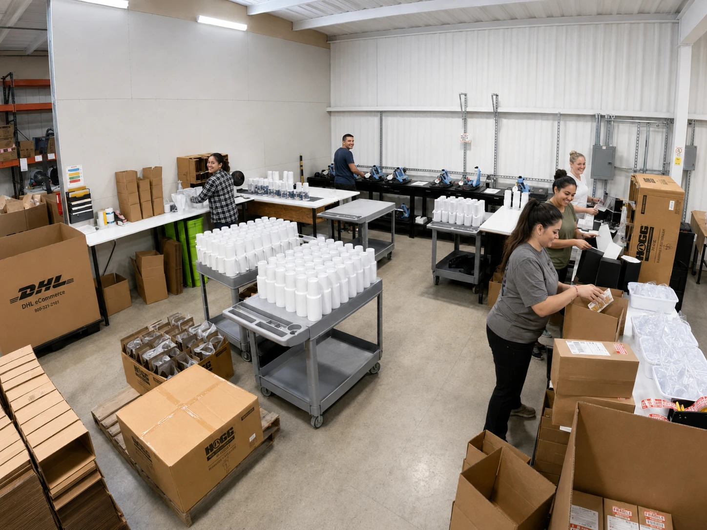 The Paw Print team creating personalized products in our Fort Worth warehouse