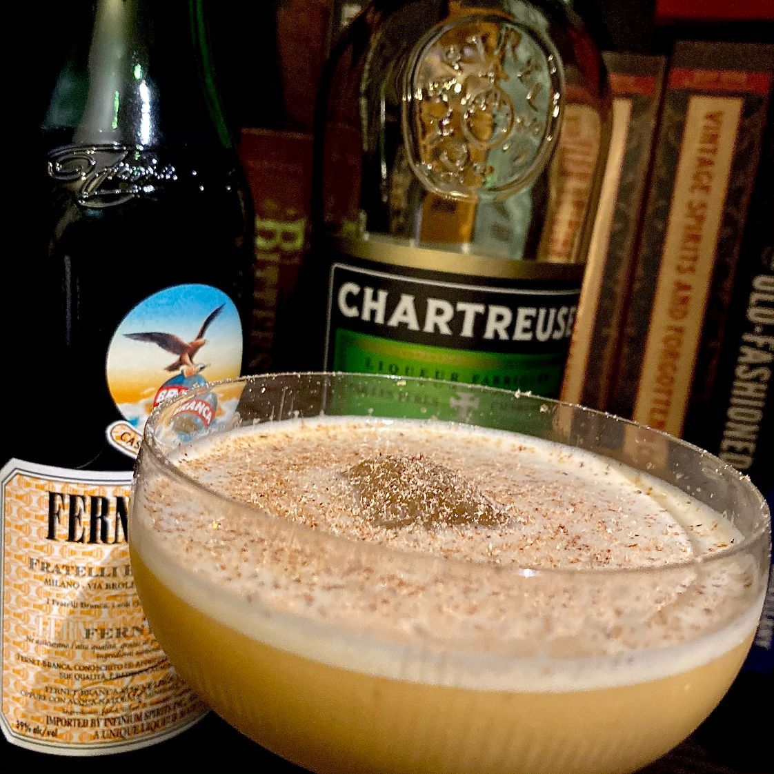 Green Chartreuse and Fernet are a match made in heaven. So much so there’s a shot called Fertreuse that is equal portions of the two, layered one on top of the other. I add egg and sugar with a bit of a shake and voila, The Elf Word, a perfect holiday elix.