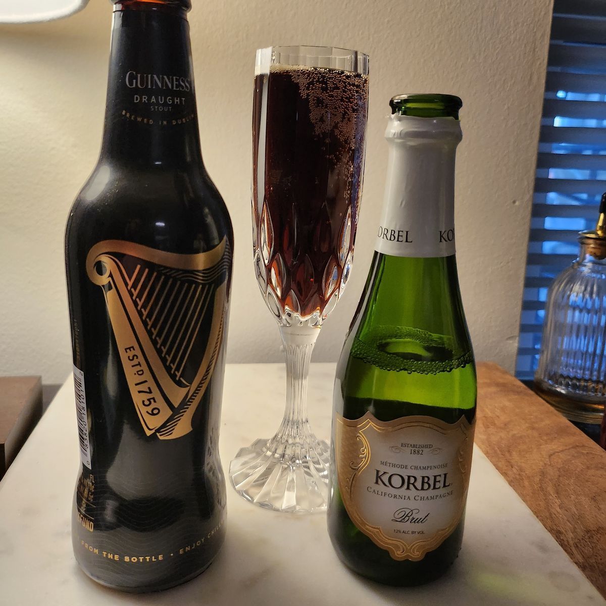 Originally created in 1861 to mourn the death of Prince Albert, this is a classic champagne-and-beer highball with the stout floated on top of the champagne