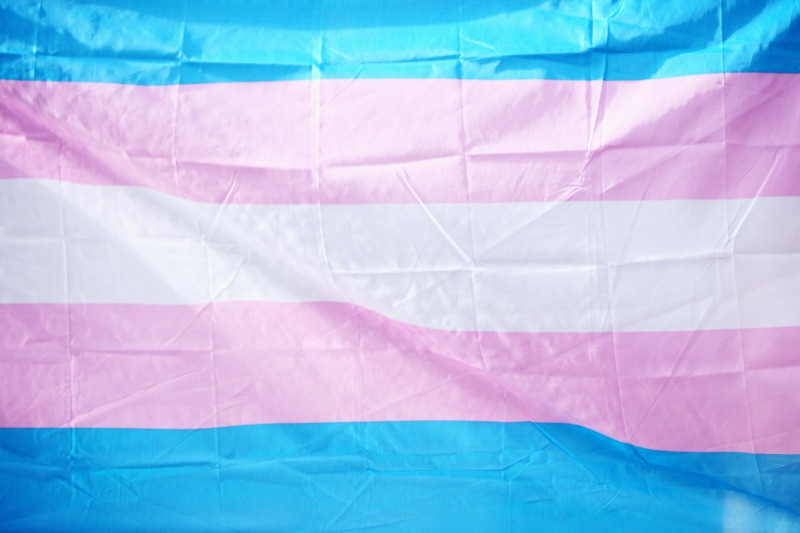 The transgender pride flag in blue, pink and white