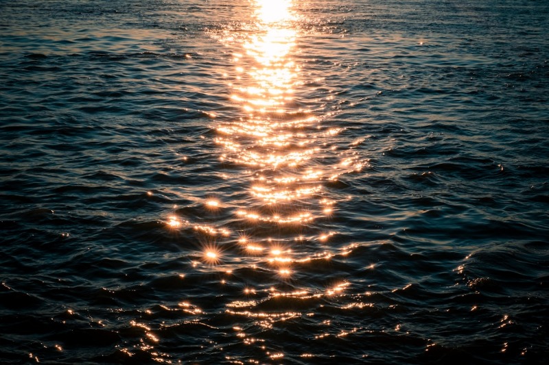 Sunlight rippling in a path across dark ocean water
