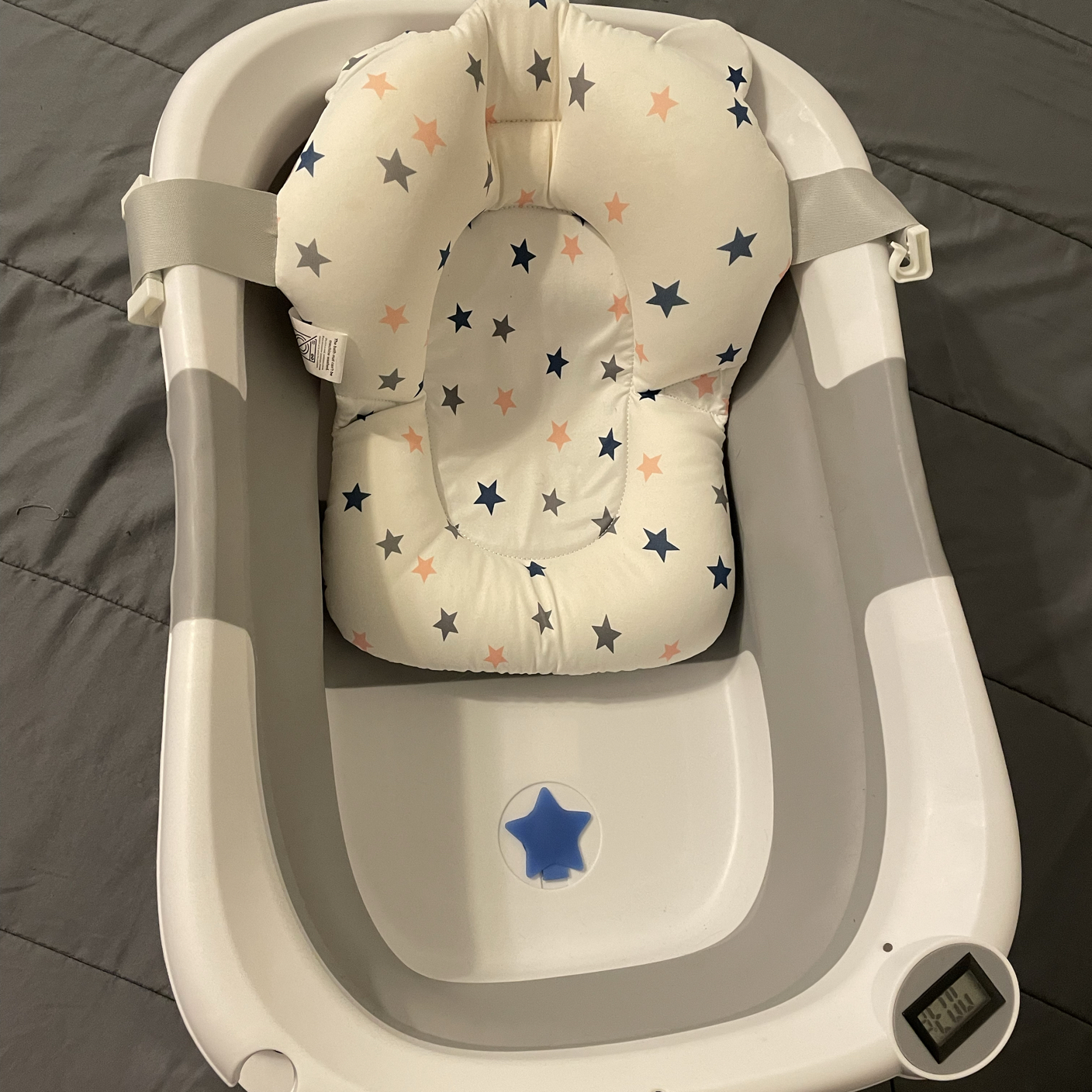 Collapsible Baby Bathtub With Thermometer, Hooded Towel & Floating Cushion