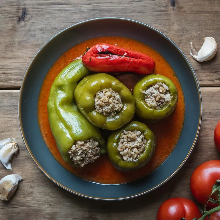 Stuffed Vegetables with Roasted Red Pepper Sauce