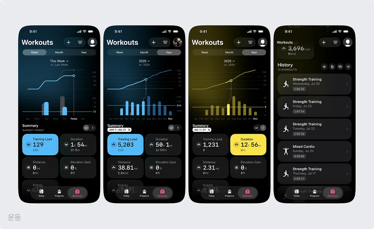 Workouts 화면