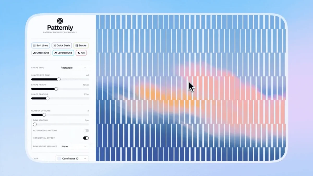 Calendly 리브랜딩에 포함된 패턴 생성기 Patternly