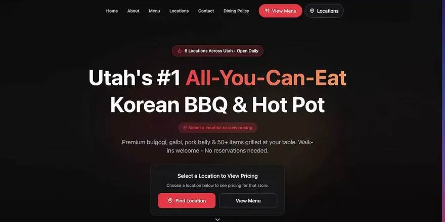 소프트웨어 회사처럼 보이는 한식 바비큐 식당 사이트