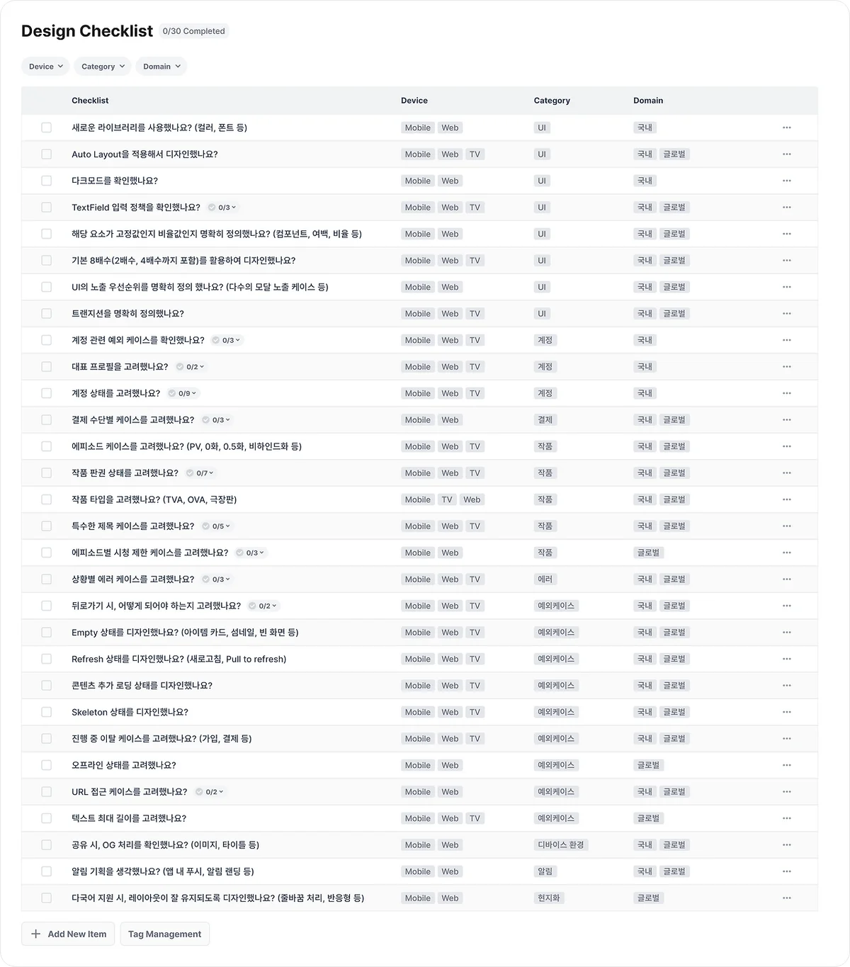 디자인 체크리스트 위젯