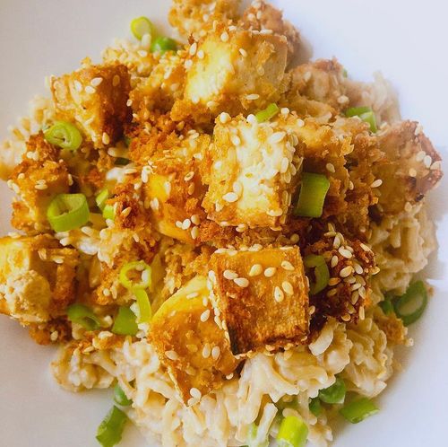 Image of Stir fry with marinaded tofu and toasted sesame seeds