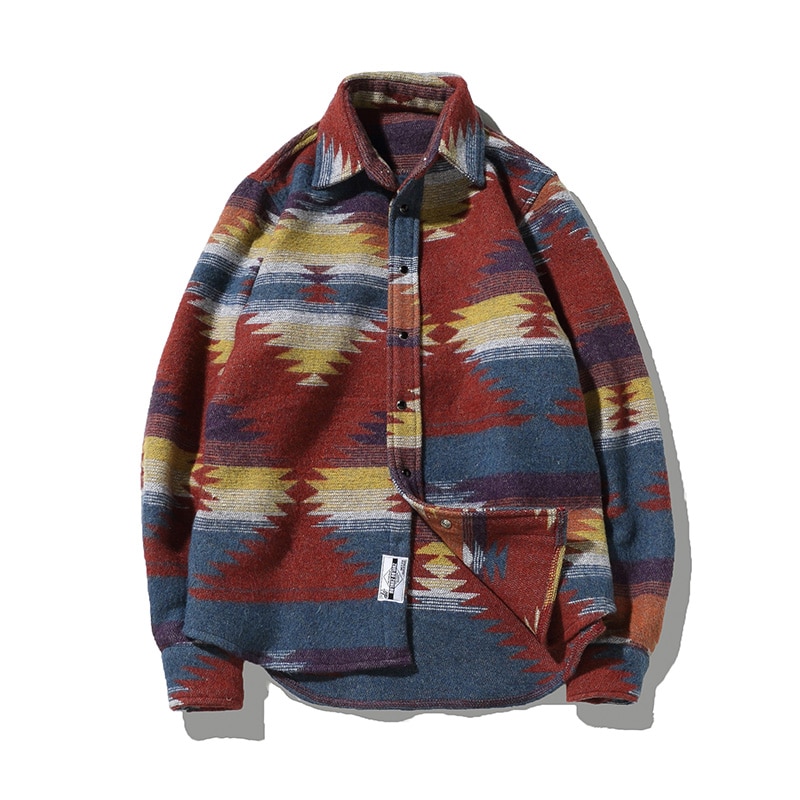 FolkcustomShirtsforMenVintageWoolenLeisurePatterndresscasualShirtMenPlusSizeStreetwearChemiseHommeflannel