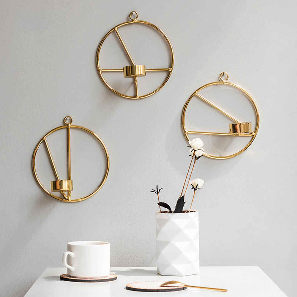 1pcGoldRoundWroughtIronGeometricwallmountedCandlestickCreativeDecorationHomeFurnishingSoftDecorationsWallSticker