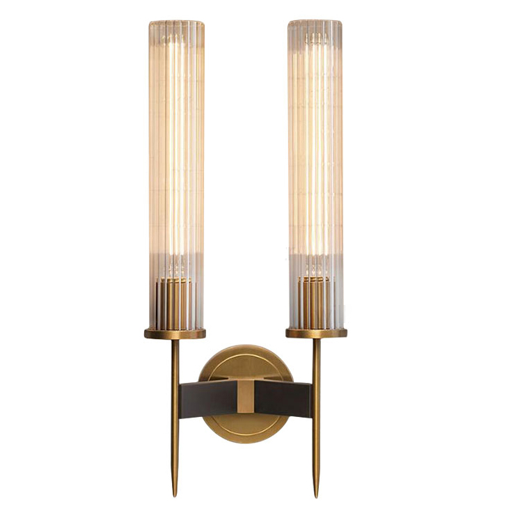 ModernBrassWallLampSconceRibbedLongGlassVintageRetroCopperHotelRestaurantLoftBarBedroomBedsideVanityWallLight