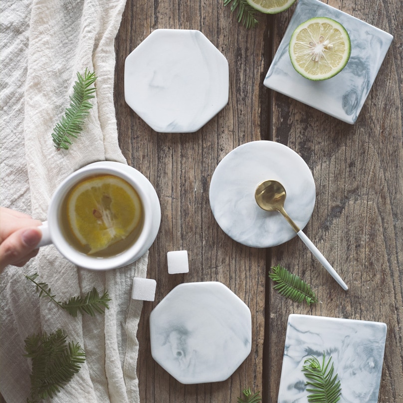 EuropeanMarblePatternCeramicDrinkCoasterCoffeeCupMatTeaPadDiningHardTablePlacematsTableDecorationAccessories