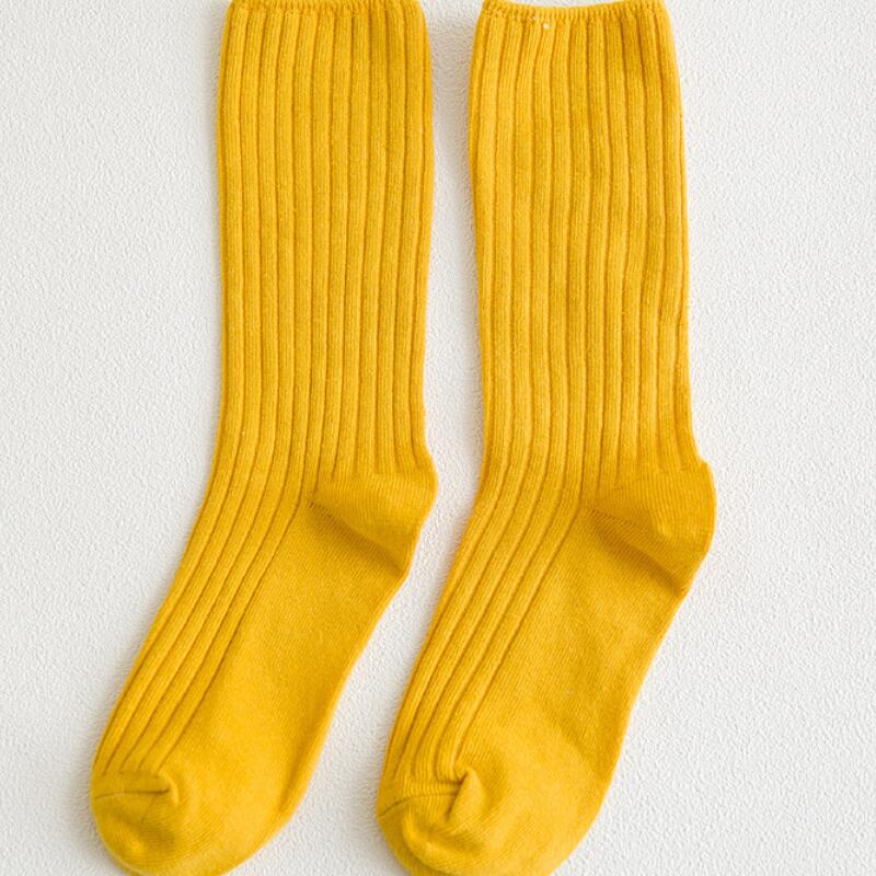 NewArriveHarajukuRetroWomenCottonLooseSocksforWinterInTubeKoreanPureColorYellowDesignerChristmasCuteKawaii
