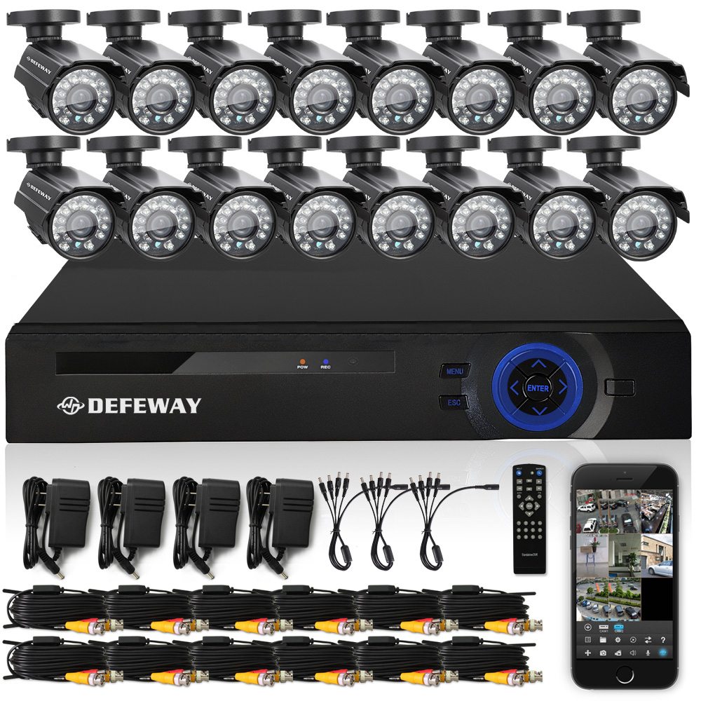 DEFEWAY16CH720PAHDDVRKit16x720P1200TVLIndoorOutdoorVideoSecurityCamera16channelCCTVSystem