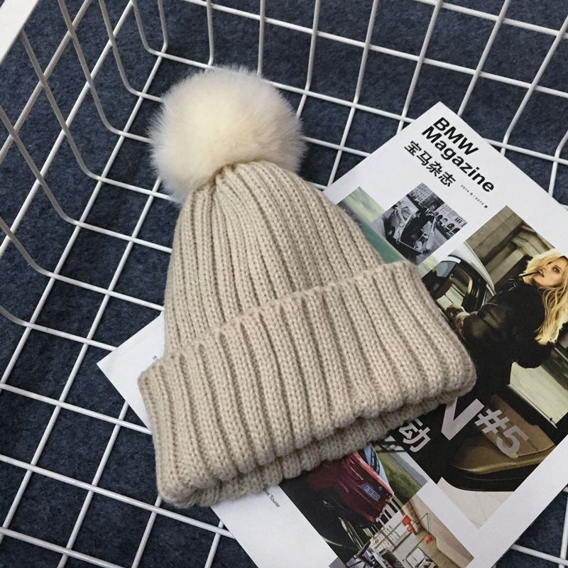 Faux Fur Ball Pom Poms Winter Hat