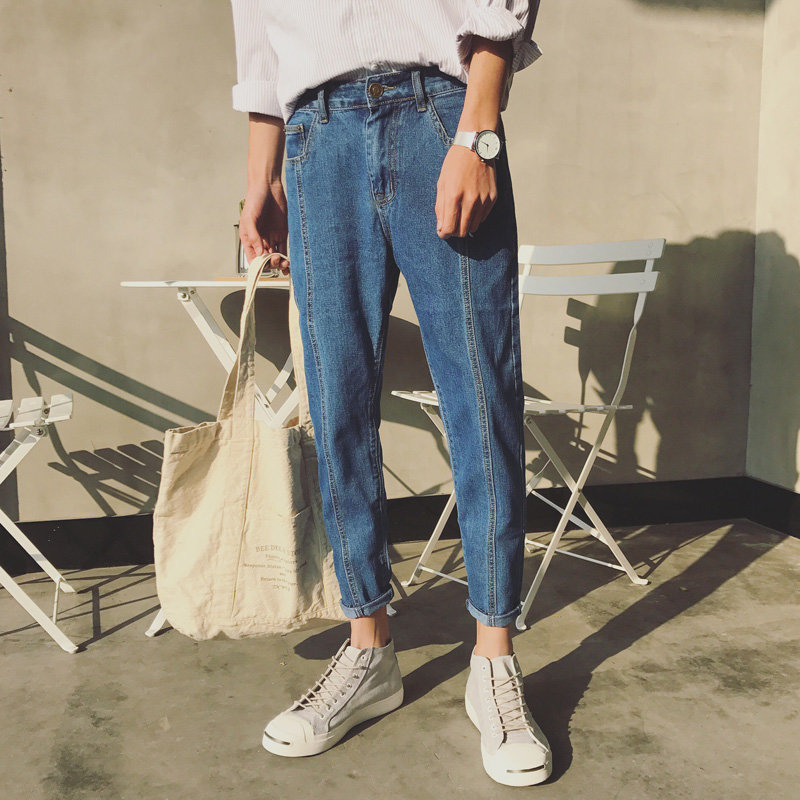 NewFashionMenCasualblueHaremJeansSliminStraightHighqualityElasticWaistJeansLongTrousersDenimpencilPants3433