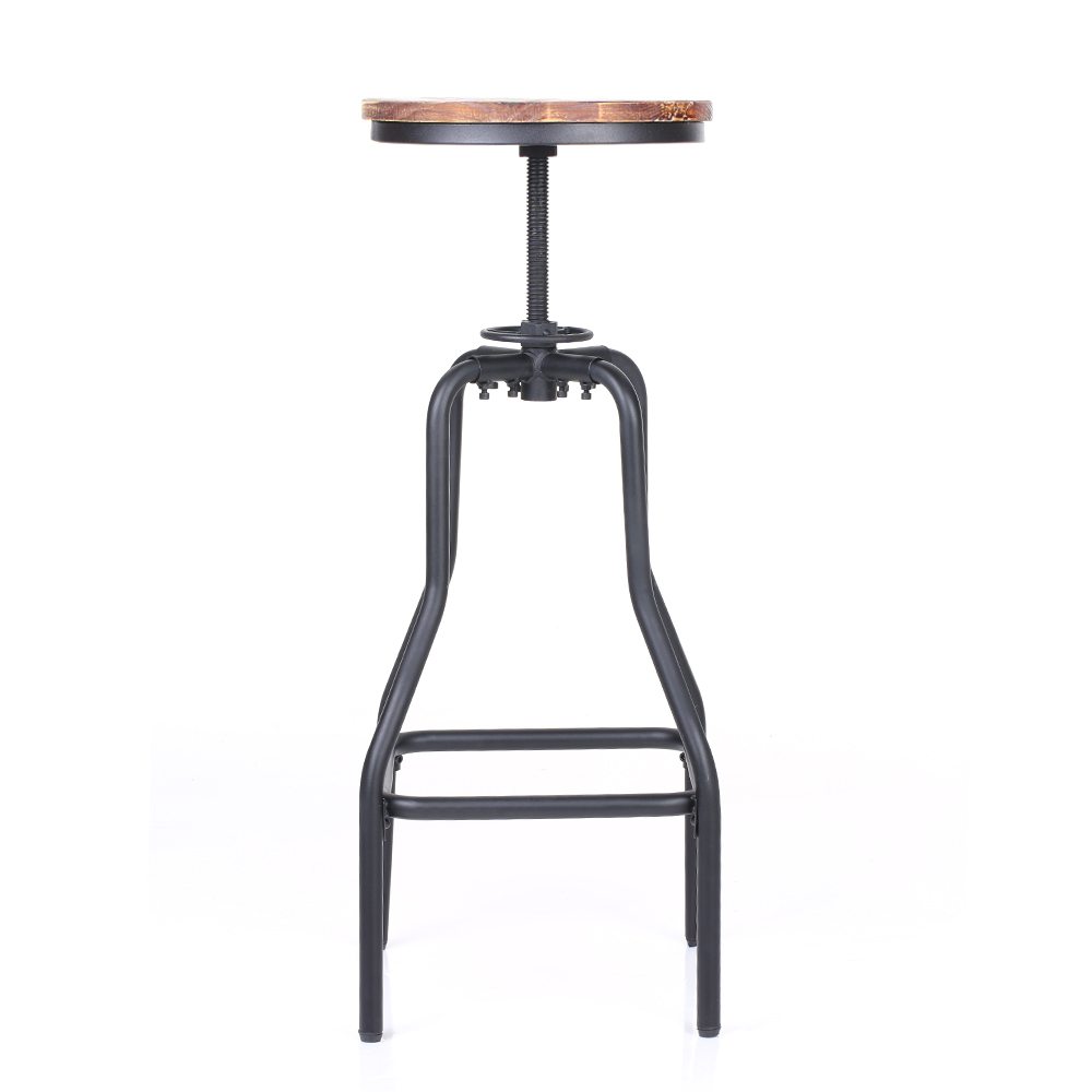 iKayaaHeightAdjustableSwivelBarStoolNaturalPinewoodTopDiningChairIndustrialStyleBarFurnitureUSFRDEStock