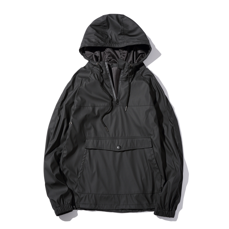 MensSweatshirtsHoodies2019NewArrivalJapanStyleSolidHoodedFrontPocketTracksuitPULeatherPulloversHoodiesMen5XLM