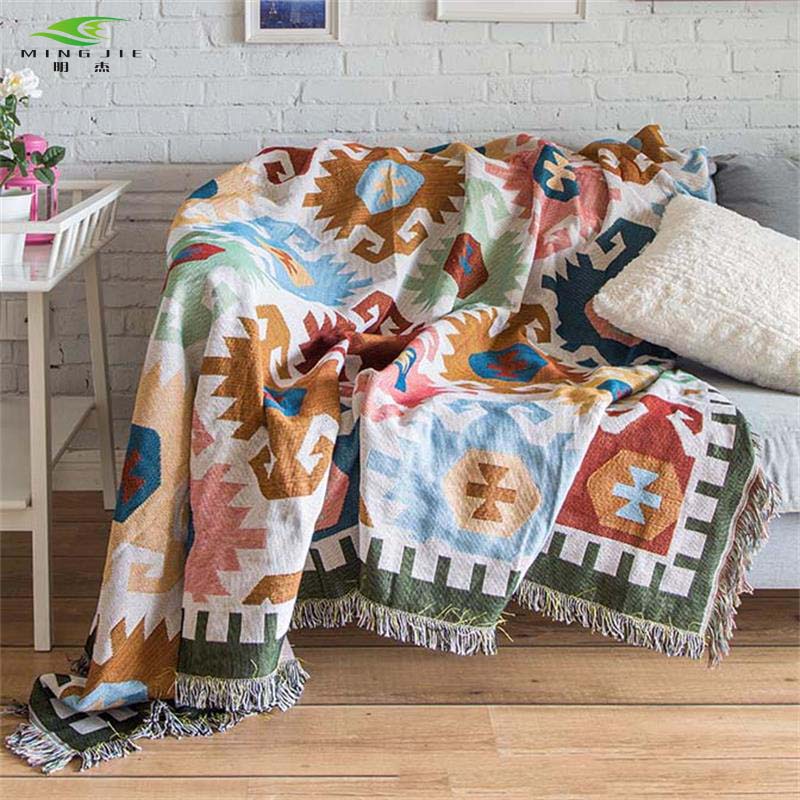 EuropeanGeometryThrowBlanketSofaDecorativeSlipcoverCobertoronSofaBedsPlaneTravelPlaidNonslipStitchingBlankets