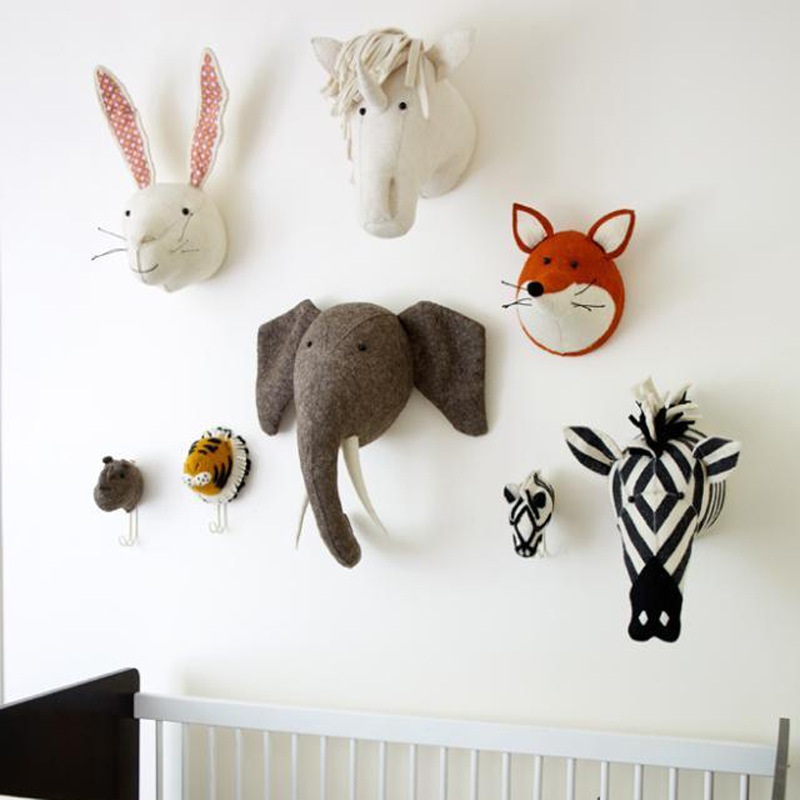 BedroomDecorationAnimalRabbitSwanMonkeyHorseFrogHeadWallMountStuffedPlushToysFeltArtworkWallDollsPhotoProps