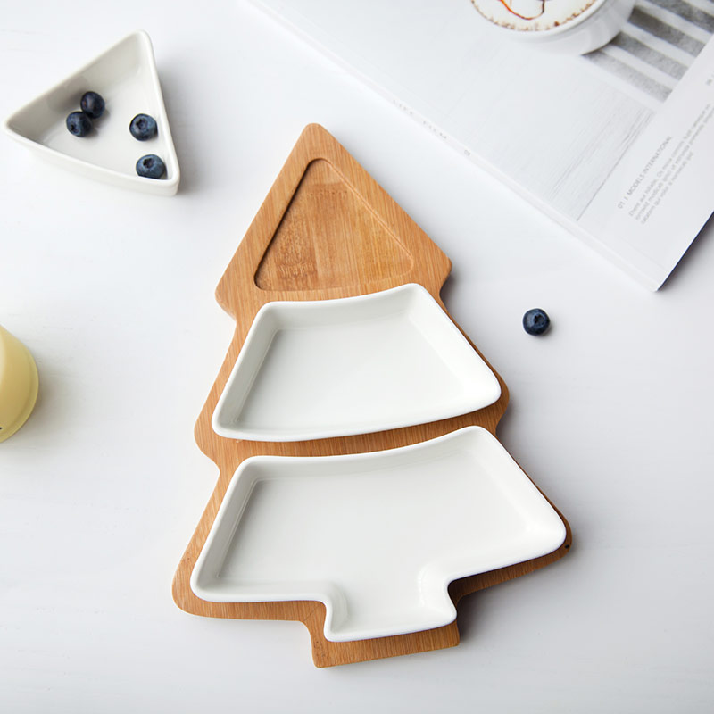 ChristmasCeramicDishesSaladCakeFruitDessertTraysCandyPorcelainPlatesRestaurantWoodTrayXmasTablewareDecoration