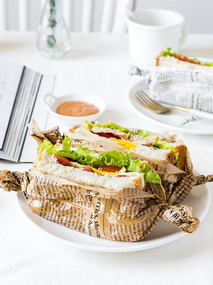 VintageStyleEnglishNewspaperDesignWrapingOilAbsorbingPackingSheetSiliconPaperCookingBakeToolForSandwichHotdog