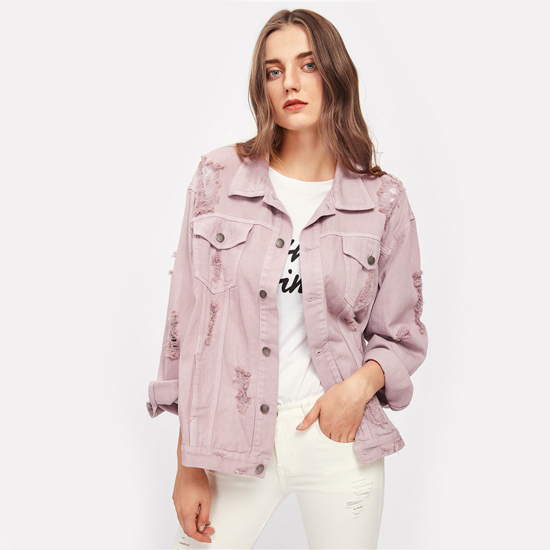 SHEINRipsDetailBoyfriendDenimJacket