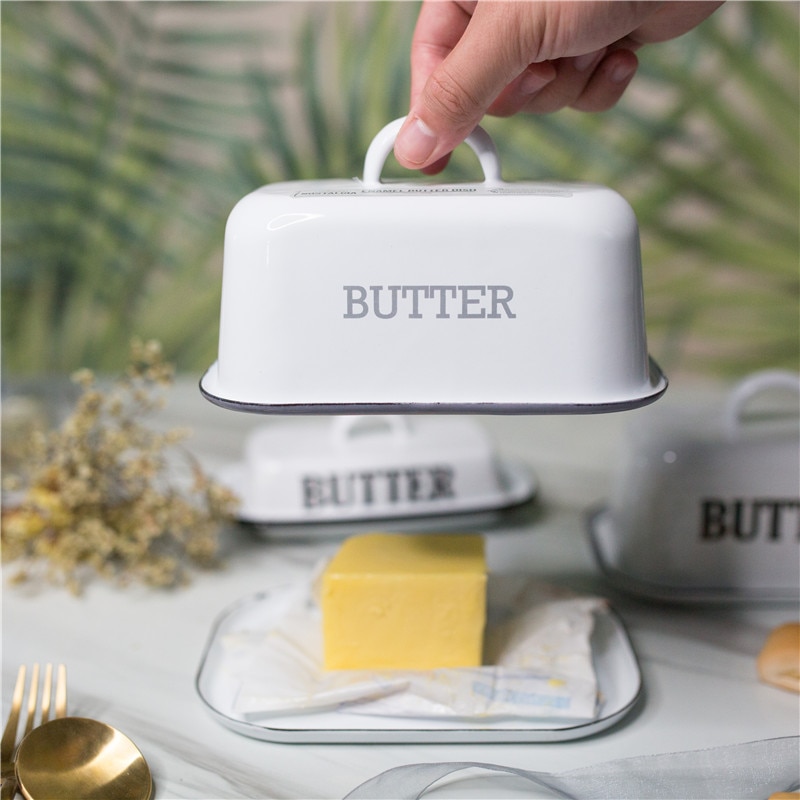 EnamelBoxButterCheeseStorageTrayPlateCakeWhiteRectangle